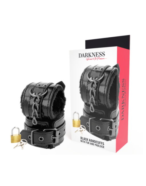 DARKNESS - MANETTE NERE REGOLABILI IN PELLE CON LUCCHETTO