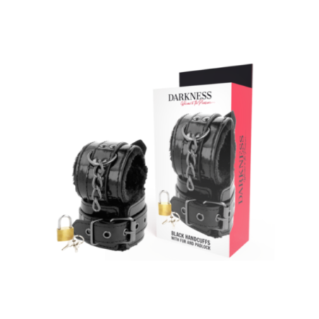 DARKNESS - MANETTE NERE REGOLABILI IN PELLE CON LUCCHETTO