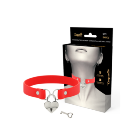 COQUETTE CHIC DESIRE - COLLANA IN PELLE VEGANA ROSSA CON ACCESSORIO CUORE CON CHIAVE