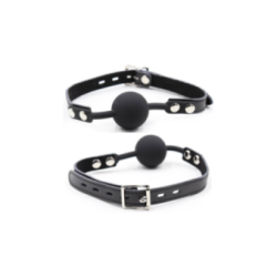 OHMAMA FETISH - BALL GAG IN SILICONE CON CINTURA IN PELLE (LUCCHETTO INCLUSO)