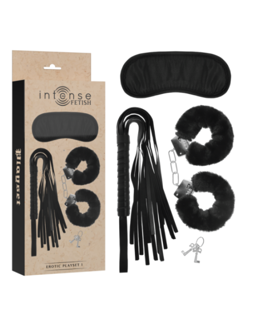INTENSE - FETISH PLAYSET EROTICO 1 CON MANETTE, MASCHERA CIECA E FLOGGER