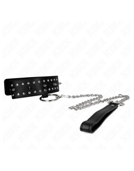 KINK - COLLANA CON GUINZAGLIO 65 CM CON BORCHIE IN ARGENTO MODELLO 1 REGOLABILE 36-43 CM X 5 CM
