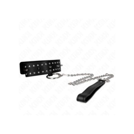 KINK - COLLANA CON GUINZAGLIO 65 CM CON BORCHIE IN ARGENTO MODELLO 1 REGOLABILE 36-43 CM X 5 CM