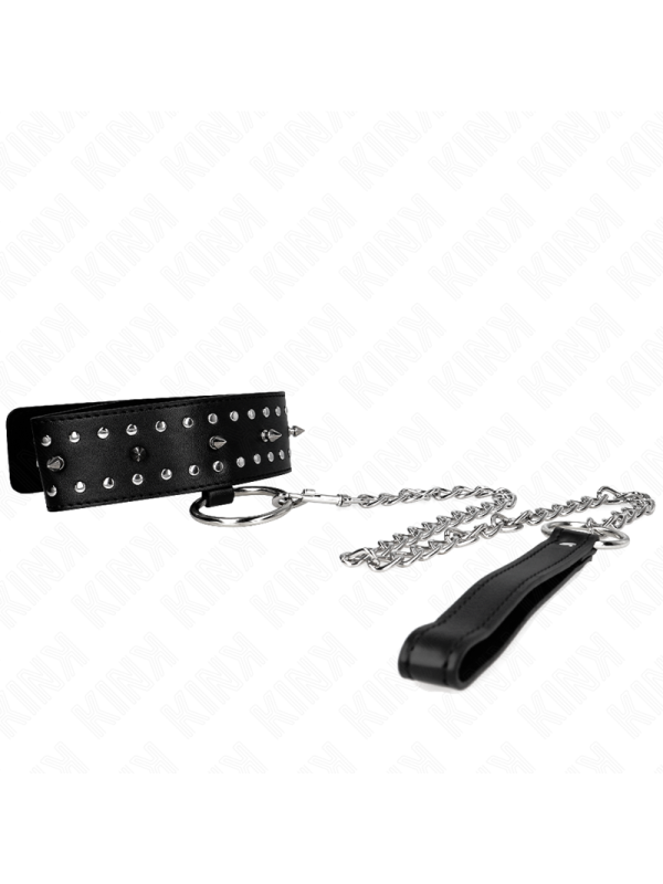KINK - COLLANA CON GUINZAGLIO 65 CM CON BORCHIE IN ARGENTO MODELLO 1 REGOLABILE 36-43 CM X 5 CM