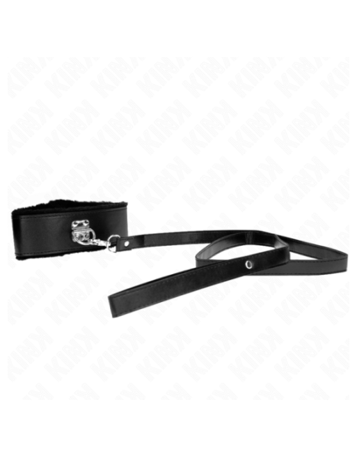KINK - COLLANA CON GUINZAGLIO 116 CM CON BORCHIE IN ARGENTO MODELLO 4 NERO REGOLABILE 40-48 CM X 6 CM