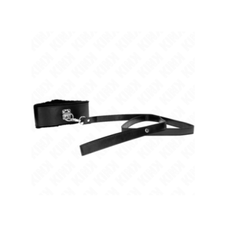 KINK - COLLANA CON GUINZAGLIO 116 CM CON BORCHIE IN ARGENTO MODELLO 4 NERO REGOLABILE 40-48 CM X 6 CM