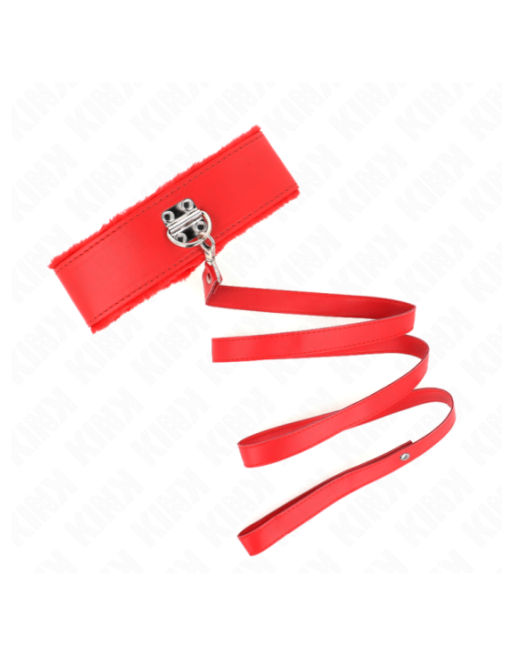 KINK - COLLANA CON GUINZAGLIO 116 CM CON BORCHIE IN ARGENTO MODELLO 4 ROSSO REGOLABILE 40-48 CM X 6 CM