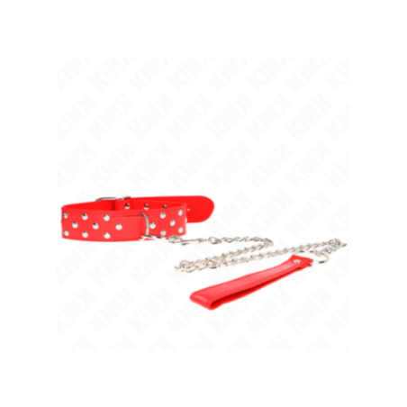 KINK - COLLANA CON CINTURINO AD ANELLO RIVETTO CON CINTURA 65 CM ROSSO REGOLABILE 36-50 CM X 3,8 CM