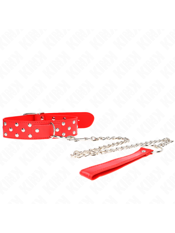 KINK - COLLANA CON CINTURINO AD ANELLO RIVETTO CON CINTURA 65 CM ROSSO REGOLABILE 36-50 CM X 3,8 CM