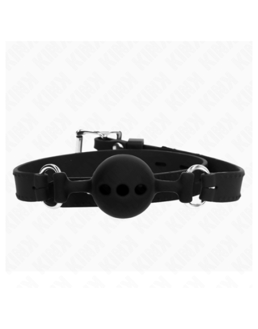 KINK - BAVAGLIO IN SILICONE INTERO 55 x 2 CM CON SFERA DA 4 CM MISURA S NERO REGOLABILE 35-51 CM