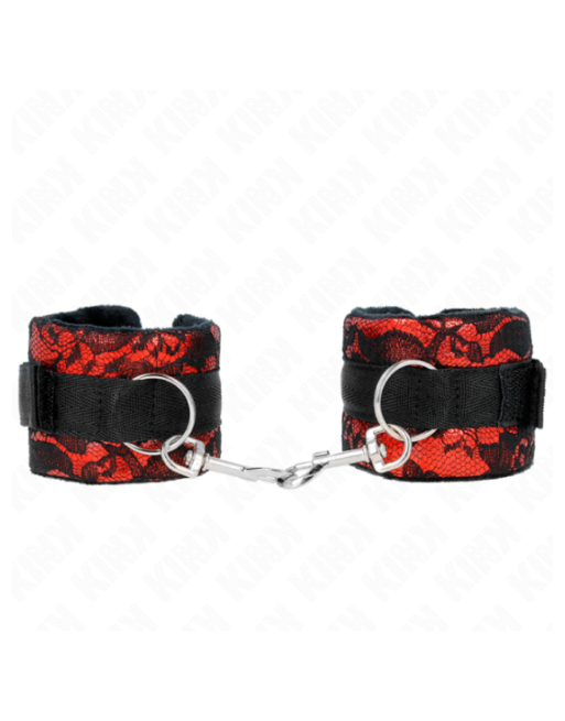 KINK - POLSO CORTO IN PIZZO DI VELLUTO E FASCIA IN NYLON ROSSO / NERO 23 X 6,5 CM