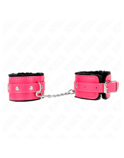 KINK - POGGIPOLSI PREMIUM FODERATI IN PELLICCIA NERI CON CINTURA ROSA LAMPONE REGOLABILE 17-29 CM X 6 CM