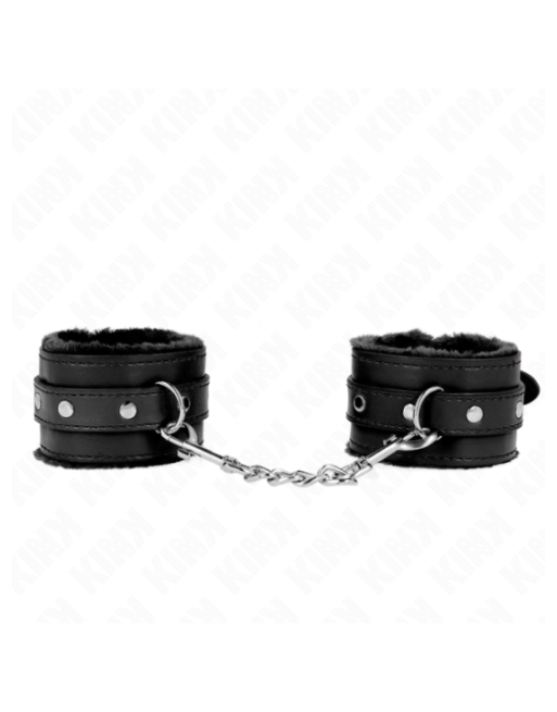 KINK - RESISTENZA DA POLSO PREMIUM FODERATA IN PELLICCIA NERA CON CINTURA NERA REGOLABILE 17-29 CM X 6 CM