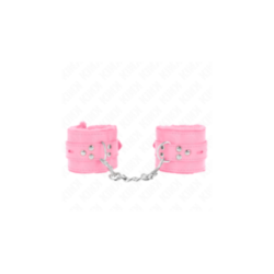 KINK - POLSINI IMBOTTITI IN PELLICCIA CON FORI QUADRI ROSA E CINTURA ROSA REGOLABILE 17-29 CM X 6 CM