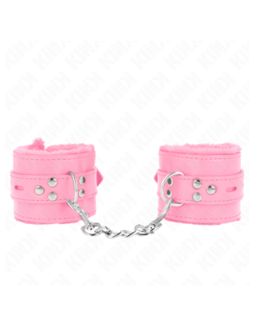 KINK - POLSINI IMBOTTITI IN PELLICCIA CON FORI QUADRI ROSA E CINTURA ROSA REGOLABILE 17-29 CM X 6 CM