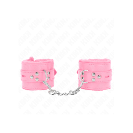 KINK - POLSINI IMBOTTITI IN PELLICCIA CON FORI QUADRI ROSA E CINTURA ROSA REGOLABILE 17-29 CM X 6 CM
