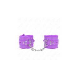 KINK - POLSINI IMBOTTITI IN PELLICCIA CON FORI QUADRI VIOLA E CINTURA VIOLA REGOLABILE 17-29 CM X 6 CM