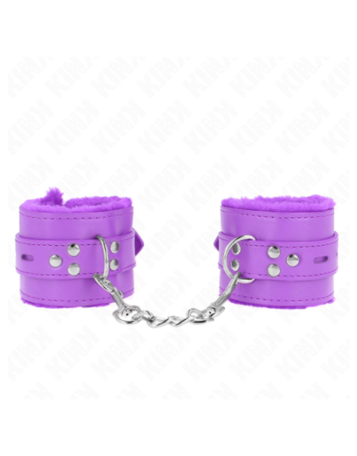 KINK - POLSINI IMBOTTITI IN PELLICCIA CON FORI QUADRI VIOLA E CINTURA VIOLA REGOLABILE 17-29 CM X 6 CM