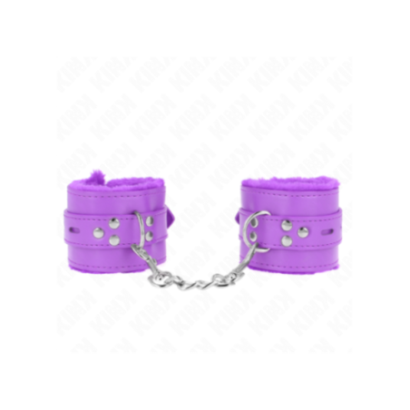 KINK - POLSINI IMBOTTITI IN PELLICCIA CON FORI QUADRI VIOLA E CINTURA VIOLA REGOLABILE 17-29 CM X 6 CM
