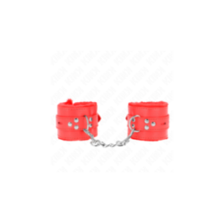 KINK - POLSINI IMBOTTITI IN PELLICCIA CON FORI QUADRI ROSSO E CINTURA ROSSA REGOLABILE 17-29 CM X 6 CM