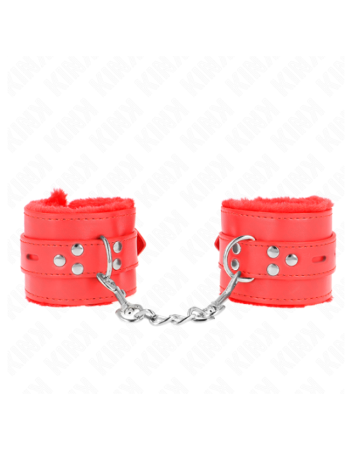 KINK - POLSINI IMBOTTITI IN PELLICCIA CON FORI QUADRI ROSSO E CINTURA ROSSA REGOLABILE 17-29 CM X 6 CM