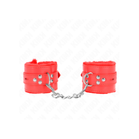 KINK - POLSINI IMBOTTITI IN PELLICCIA CON FORI QUADRI ROSSO E CINTURA ROSSA REGOLABILE 17-29 CM X 6 CM