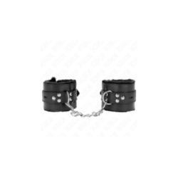 KINK - POLSINI IMBOTTITI IN PELLICCIA CON FORI QUADRI NERI E CINTURA NERA REGOLABILE 17-29 CM X 6 CM
