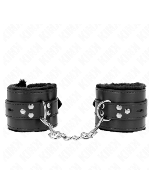 KINK - POLSINI IMBOTTITI IN PELLICCIA CON FORI QUADRI NERI E CINTURA NERA REGOLABILE 17-29 CM X 6 CM