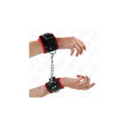 KINK - POLSINI IMBOTTITI IN PELLICCIA CON FORI QUADRI CINTURA ROSSA E NERA REGOLABILE 17-29 CM X 6 CM