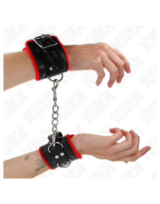KINK - POLSINI IMBOTTITI IN PELLICCIA CON FORI QUADRI CINTURA ROSSA E NERA REGOLABILE 17-29 CM X 6 CM