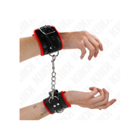 KINK - POLSINI IMBOTTITI IN PELLICCIA CON FORI QUADRI CINTURA ROSSA E NERA REGOLABILE 17-29 CM X 6 CM