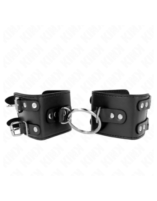 KINK - POLSO FISSO CON ANELLO E BORCHIE REGOLABILE NERO 17-22 CM X 6,5 CM