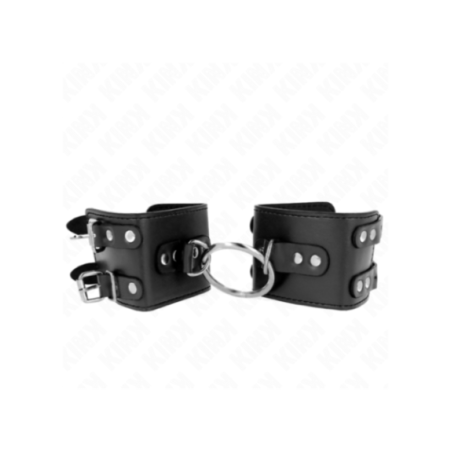 KINK - POLSO FISSO CON ANELLO E BORCHIE REGOLABILE NERO 17-22 CM X 6,5 CM