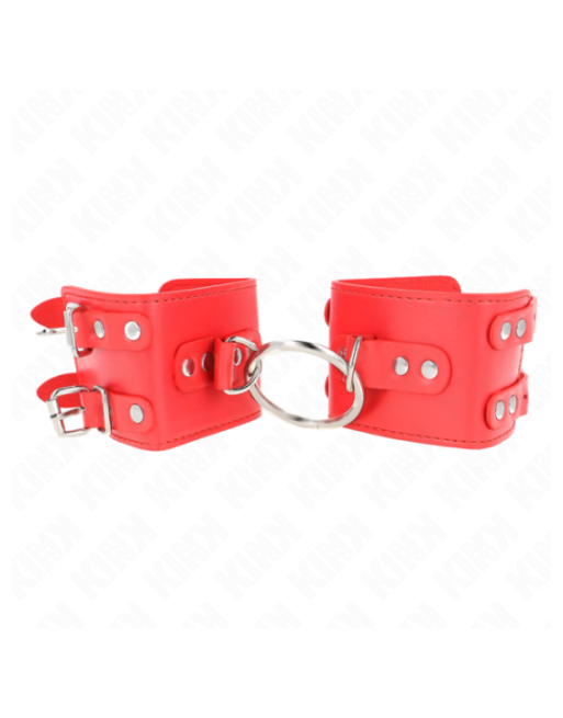 KINK - POLSO FISSO CON ANELLO E BORCHIE REGOLABILE ROSSO 17-22 CM X 6,5 CM