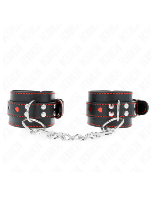 KINK - POLSO NERO CON INTARSIO CUORE ROSSO REGOLABILE 21-28 CM X 5,5 CM