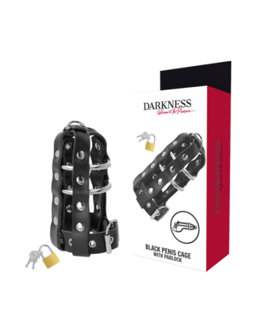 DARKNESS - GABBIA DI CASTIT IN PELLE CON SERRATURA