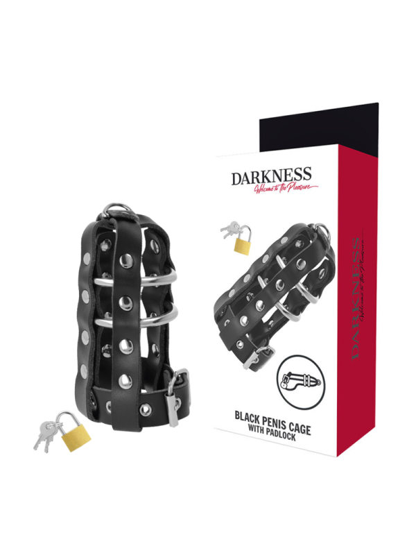 DARKNESS - GABBIA DI CASTIT IN PELLE CON SERRATURA