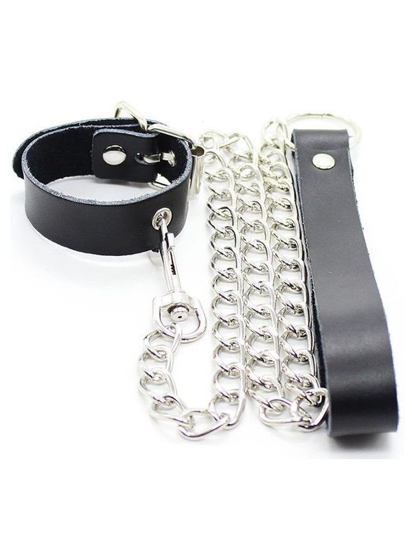 OHMAMA FETISH - COLLANA PER PENE E CINTURINO IN PELLE CON CATENA IN METALLO