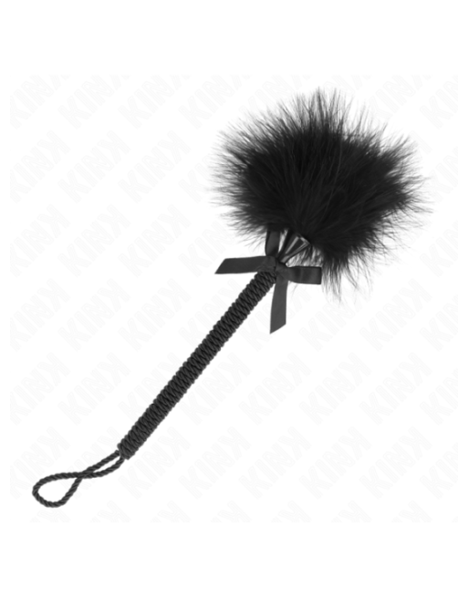 KINK - BACCHETTA IN CORDA DI NYLON CON PIUME TICKLE E FIOCCO NERO 25 CM