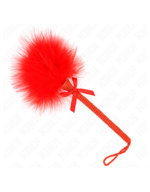 KINK - BACCHETTA IN CORDA DI NYLON CON PIUME TICKLE E FIOCCO ROSSO 25 CM