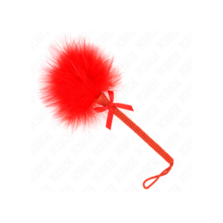 KINK - BACCHETTA IN CORDA DI NYLON CON PIUME TICKLE E FIOCCO ROSSO 25 CM