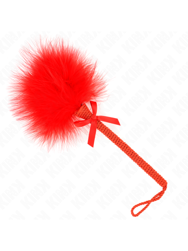 KINK - BACCHETTA IN CORDA DI NYLON CON PIUME TICKLE E FIOCCO ROSSO 25 CM
