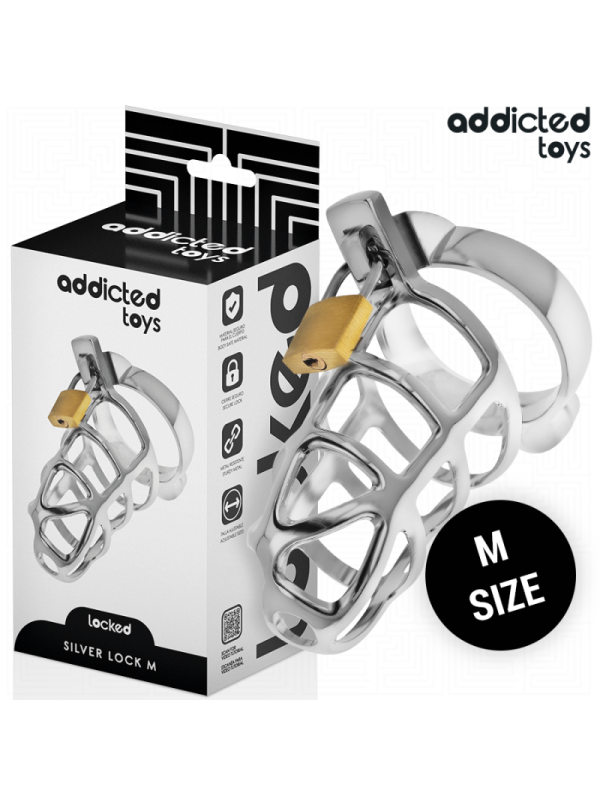 ADDICTED TOYS LOCKED - GABBIA PER PENE CON SERRATURA IN ARGENTO TAGLIA M