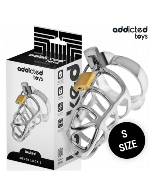 ADDICTED TOYS LOCKED - GABBIA PER PENE IN METALLO CON BLOCCAGGIO ARGENTO TAGLIA S