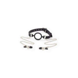 OHMAMA FETISH - Bavaglio ad anello con catenelle e pinze per capezzoli