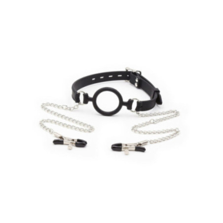 OHMAMA FETISH - Bavaglio ad anello con catenelle e pinze per capezzoli
