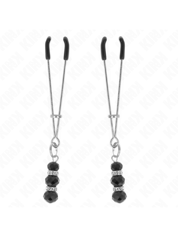 KINK - PINZE PER CAPEZZOLI SOTTILI ORO CON 3 PERLINE DI VETRO NERE 7 CM