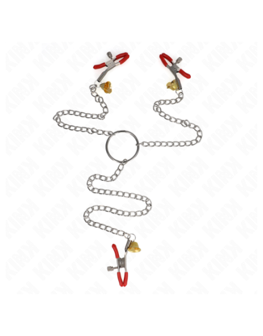 KINK - MORSETTI PER CAPEZZOLI TRIPLI E CLIT ROSSO CON CATENA 30 CM
