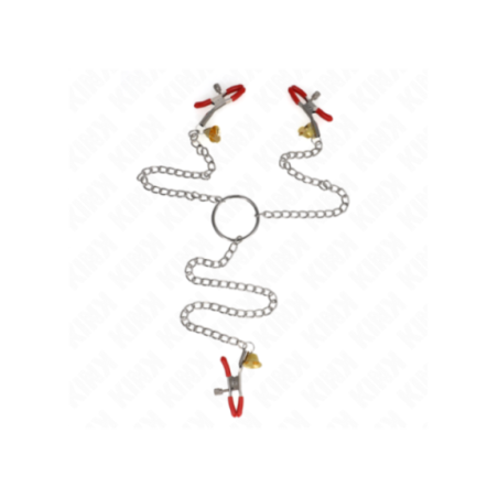 KINK - MORSETTI PER CAPEZZOLI TRIPLI E CLIT ROSSO CON CATENA 30 CM