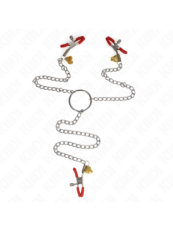 KINK - MORSETTI PER CAPEZZOLI TRIPLI E CLIT ROSSO CON CATENA 30 CM
